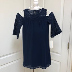 NWT Modern Navy Blue Girls special occasion dress with cold shoulders Never worn
